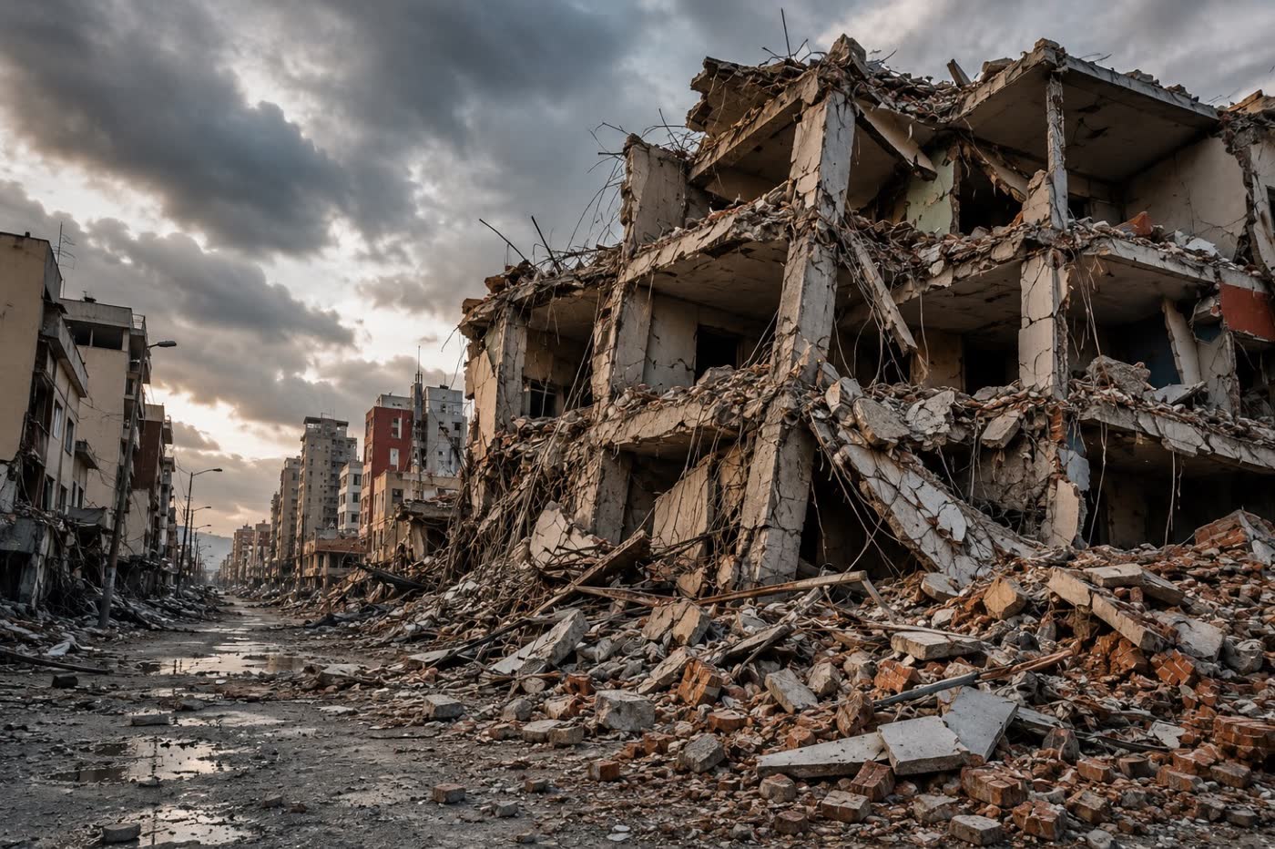 Edificios derrumbados después de un terremoto